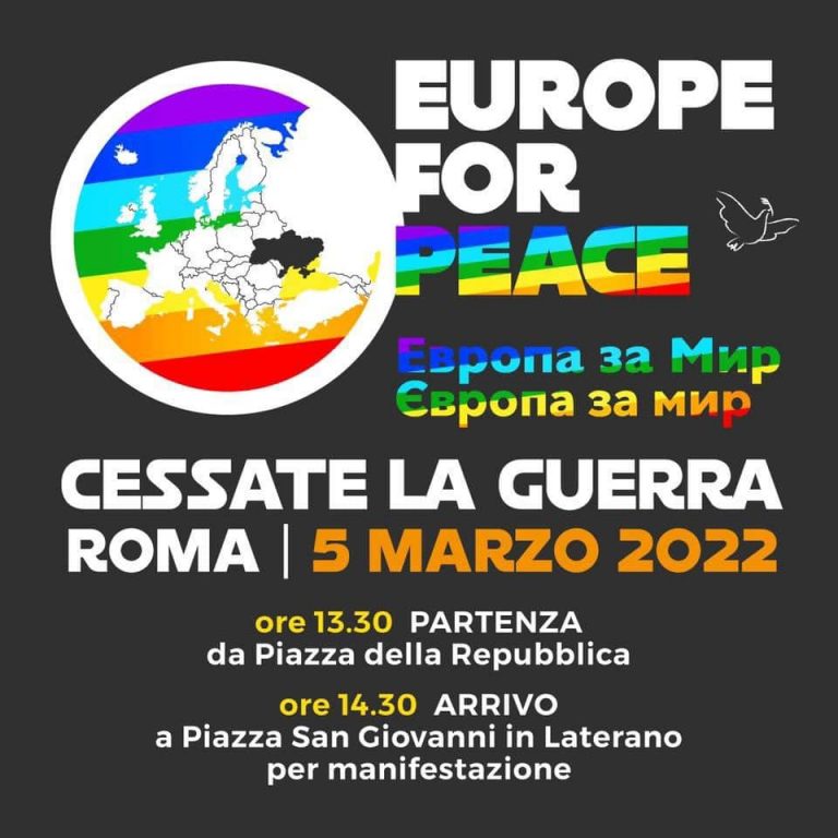 Cessate la guerra. A Roma il 5 marzo la manifestazione Europe for peace